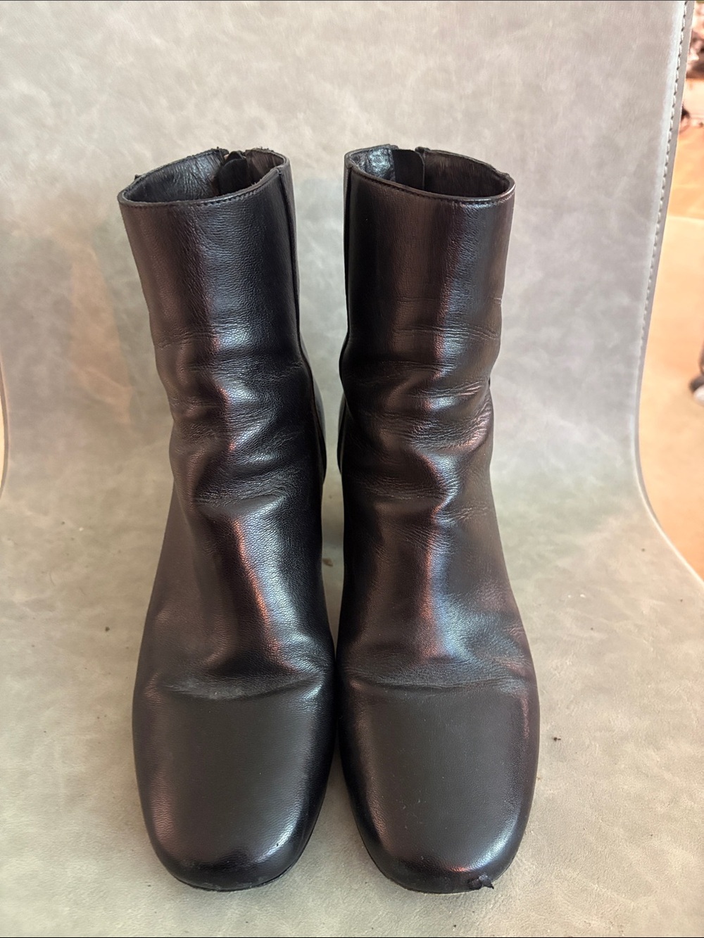 Sandro Black Leather Square-Toe Ankle Boots